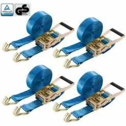 AREBOS 4 X Ceinture De Tension 8 M | Sangles De Manutention | 4000 Kg | Deux Pièces Avec Crochet - Bleu