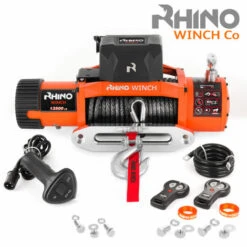 Rhino Winch Treuil électrique RHINO 13500 Lb / 6125 Kg 12v - Corde Dyneema Synthétique Orange Robuste Avec Télécommande Sans Fil - Garantie 2 Ans
