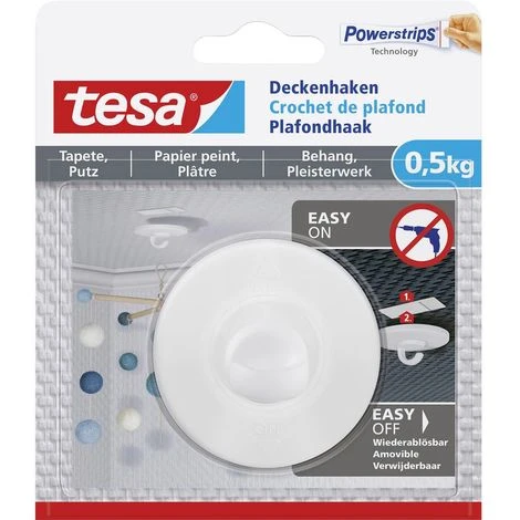 Tesa 77781 Crochet De Plafond Tesa ® Pour Papiers Peints Et Plâtre (0,5 Kg) Blanc Contenu: 1 Pc(s)
