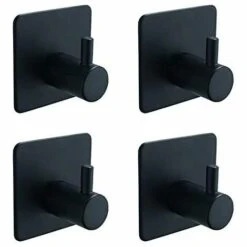 BETTERLIFE 4 Pièces, Crochet à Serviette Auto-adhésif, Noir, Crochet De Peignoir, Crochet Mural, Acier Inoxydable, Salle De Bain Et Cuisine, Porte-serviettes, Porte-manteau, Pas De Perçage