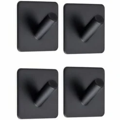 BETTERLIFE 4 Pièces, Crochet à Serviette Auto-adhésif, Noir, Crochet à Serviette Auto-adhésif Sans Trous Pour Salle De Bain Et Cuisine Crochet à Manteau Noir En Acier Inoxydable