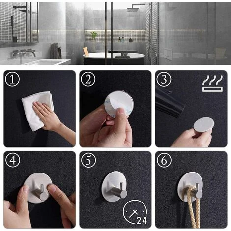 BETTERLIFE 4 Crochets à Serviettes Auto-adhésifs, Crochets De Peignoir Ronds, Crochets Muraux, Porte-serviettes De Salle De Bain Et De Cuisine En Acier Inoxydable, Patères, Pas De Perçage – Image 5