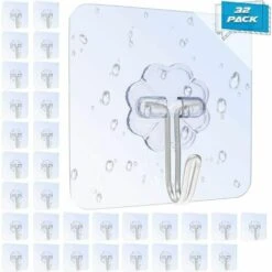 BETTERLIFE Crochets 32pace, Crochet Porte-serviettes Autocollant, Maximum 8 Kg, Crochet Adhésif Transparent Non Perforé, Crochet Cuisine Salle De Bain