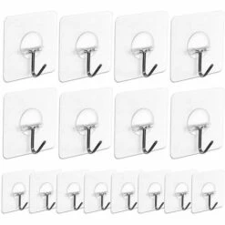 BETTERLIFE Crochets16, Auto-adhésifs En Viscose Transparente Crochet à Serviette Crochet Mural (7,2 Cm X 7,2 Cm) Pour Les Tentures Murales Et Les Supports De Plafond De Cuisine Et De Salle De Bain, 22 Lb / 10 Kg