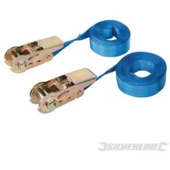 SILVERLINE Sangles D’arrimage Sans Fin à Cliquet, 2 Pcs, 5 M X 25 Mm - Testé 250 Kg, Rupture 500 Kg, 5 M X 25 Mm - Testé 250 Kg. Rupture 500 Kg