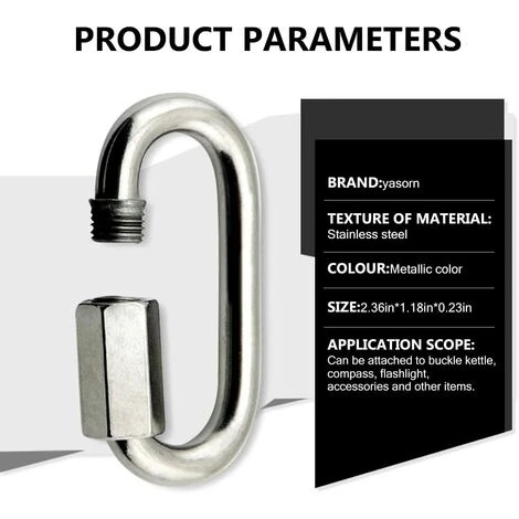 LONGZIMING M6 Maillon Rapide En Acier Inoxydable D Forme Mousqueton Maillons De Chaîne 5pcs – Image 5