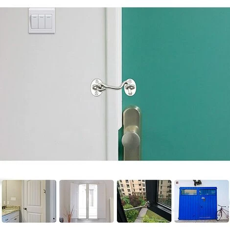 BETTERLIFE Crochet Tempete, 2 Pièces Crochet De Cabine En Solide Épaissir Acier Inoxydable Loquet De Verrouillage à Oeil Robuste Support De Portail Pivotant Remplacement Outils Pour Jardin Porte Fenêtre (argent 100mm) – Image 4