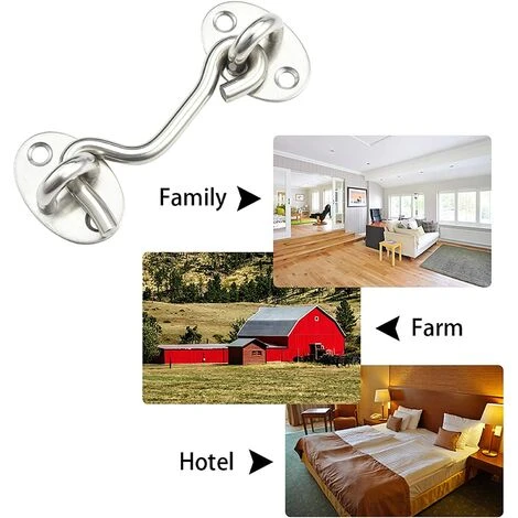 BETTERLIFE Crochet Tempete, 2 Pièces Crochet De Cabine En Solide Épaissir Acier Inoxydable Loquet De Verrouillage à Oeil Robuste Support De Portail Pivotant Remplacement Outils Pour Jardin Porte Fenêtre (argent 100mm) – Image 5