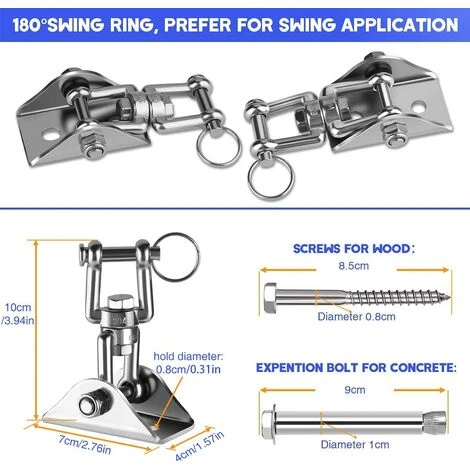 BRIDAY Lourds Crochet De Plafond Avec SUS304 Acier Inoxydable 360° Rotation 4 Vis De Fixation Pour Béton Bois Ensembles Yoga Hamac Chaise Accrochante CostumDeux Pièces – Image 2