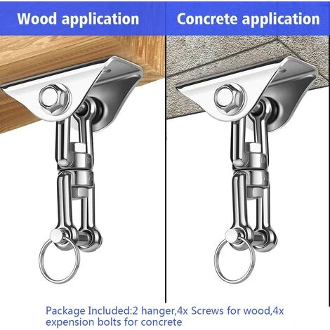 BRIDAY Lourds Crochet De Plafond Avec SUS304 Acier Inoxydable 360° Rotation 4 Vis De Fixation Pour Béton Bois Ensembles Yoga Hamac Chaise Accrochante CostumDeux Pièces – Image 3