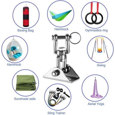 BRIDAY Lourds Crochet De Plafond Avec SUS304 Acier Inoxydable 360° Rotation 4 Vis De Fixation Pour Béton Bois Ensembles Yoga Hamac Chaise Accrochante CostumDeux Pièces – Image 4