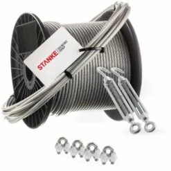 Seilwerk STANKE Câble D’acier Galvanisé Gainé (couche PVC) 10m Diamètre 2mm 1x19, 2x Tendeur M5 Œil-Crochet, 4x Serre-câble à étrier - SET 4
