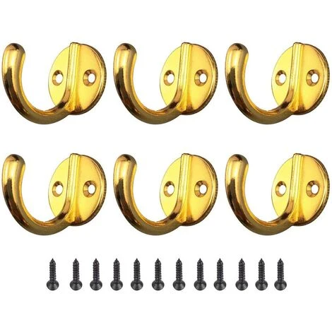 BRIDAY 6 Pièces Crochets Porte Manteau Vintage Crochets Muraux Métal Crochet De Patère Rétro Crochets Avec Vis Pour Chapeau Vêtements OTaille Unique - Or