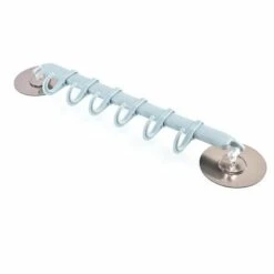 BETTERLIFE Porte Ustensiles Cuisine à 6 Crochets Ajustables, Rotatif Murale En Accroche Tringle Pour Salle De Bain, Salon, Barre, Bleu