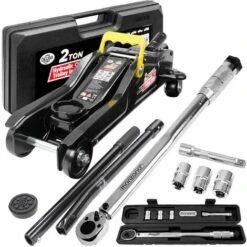 DEUBA Set Cric Hydraulique Et Clé Dynamométrique 2 Tonnes Voiture Levée 85-330 Mm