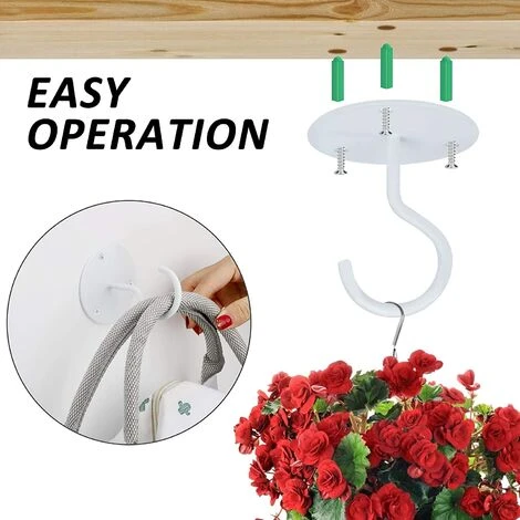 Crochet De Plafond Montage à Visser Crochet Mural Supérieur Pour Suspendus Lumière, Triomphe Panier De Plantes Jardin, Jardinières, Mangeoires à Oiseaux, Lanternes, Carillons éoliens, Moustiquaire (2pcs) Blanche â Image 2