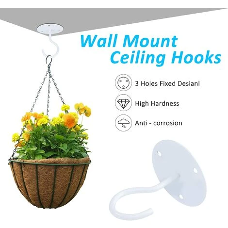 Crochet De Plafond Montage à Visser Crochet Mural Supérieur Pour Suspendus Lumière, Triomphe Panier De Plantes Jardin, Jardinières, Mangeoires à Oiseaux, Lanternes, Carillons éoliens, Moustiquaire (2pcs) Blanche â Image 3