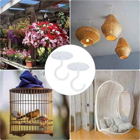 Crochet De Plafond Montage à Visser Crochet Mural Supérieur Pour Suspendus Lumière, Triomphe Panier De Plantes Jardin, Jardinières, Mangeoires à Oiseaux, Lanternes, Carillons éoliens, Moustiquaire (2pcs) Blanche â Image 4