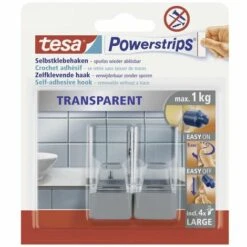 Crochet Transparent Large Chrome Mat Tesa Powerstrips® Tesa 58812-00000-20 Transparent, Chrome 2 Pc(s)