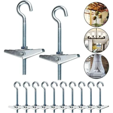 SUPERMARKET 12 Pcs Crochets De Plafond M5 / 90mm Crochet De Fixation Au Plafond En Acier Au Carbone Ressorts A Bascule Aile Boulons Crochets De Plafond Antirouille Pour Plafond Plantes Mur Maison,Superma