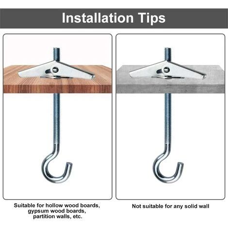 SUPERMARKET 12 Pcs Crochets De Plafond M5 / 90mm Crochet De Fixation Au Plafond En Acier Au Carbone Ressorts A Bascule Aile Boulons Crochets De Plafond Antirouille Pour Plafond Plantes Mur Maison,Superma â Image 4