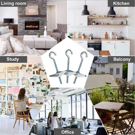 SUPERMARKET 12 Pcs Crochets De Plafond M5 / 90mm Crochet De Fixation Au Plafond En Acier Au Carbone Ressorts A Bascule Aile Boulons Crochets De Plafond Antirouille Pour Plafond Plantes Mur Maison,Superma â Image 5