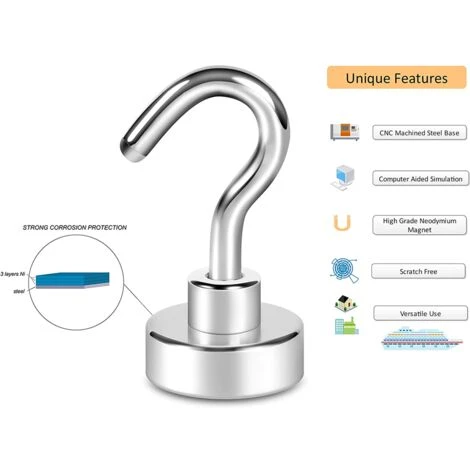 VERSAILLESFR Lot De 10 Crochets Magnétiques, 8 Kg Aimant Puissant Avec Crochet Pour Réfrigérateur, Crochet De Croisière Robuste Pour Plafond, Crochet Magnétique, Versailles – Image 2