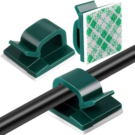 GUAZHUNIFR 100 PiècesGuazhuni Mini Clips De Câble Extérieurs Avec Ruban Adhésif Clips Câble Auto-Adhésifs Clips De Lumière De Décoration Clip De Porte-Câble Pour Noël Et Lumière De Fée ( Vert Foncé)