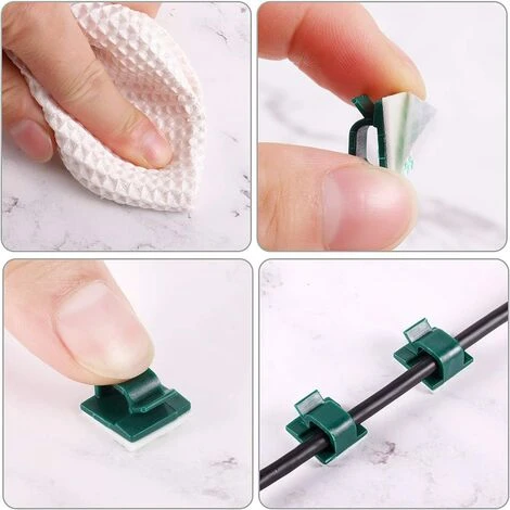 GUAZHUNIFR 100 PiècesGuazhuni Mini Clips De Câble Extérieurs Avec Ruban Adhésif Clips Câble Auto-Adhésifs Clips De Lumière De Décoration Clip De Porte-Câble Pour Noël Et Lumière De Fée ( Vert Foncé) – Image 3