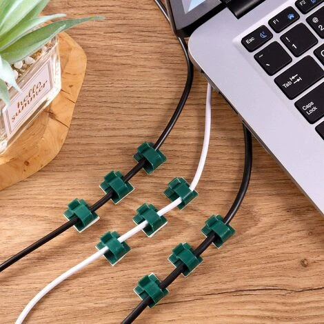 GUAZHUNIFR 100 PiècesGuazhuni Mini Clips De Câble Extérieurs Avec Ruban Adhésif Clips Câble Auto-Adhésifs Clips De Lumière De Décoration Clip De Porte-Câble Pour Noël Et Lumière De Fée ( Vert Foncé) – Image 4