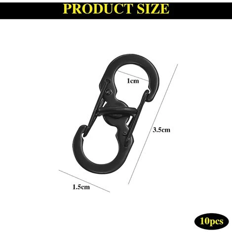 VERSAILLESFR 10 Pièces Forme S Mousquetons Crochet Mousqueton Mousqueton En Métal Mini Mousqueton Forme S Mousquetons S Bague Mousqueton Noir En Acier Inoxydable Pour Voyages Camping Randonnée Pêche Noir,Versailles â Image 2