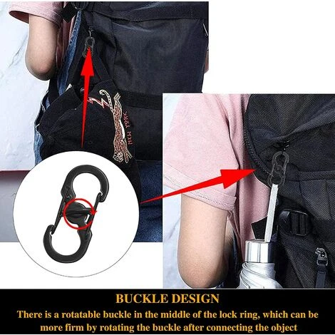 VERSAILLESFR 10 Pièces Forme S Mousquetons Crochet Mousqueton Mousqueton En Métal Mini Mousqueton Forme S Mousquetons S Bague Mousqueton Noir En Acier Inoxydable Pour Voyages Camping Randonnée Pêche Noir,Versailles â Image 3