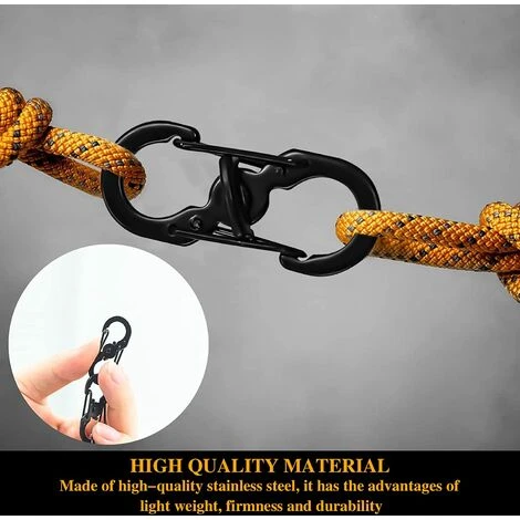 VERSAILLESFR 10 Pièces Forme S Mousquetons Crochet Mousqueton Mousqueton En Métal Mini Mousqueton Forme S Mousquetons S Bague Mousqueton Noir En Acier Inoxydable Pour Voyages Camping Randonnée Pêche Noir,Versailles â Image 4