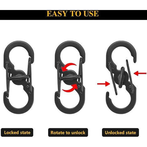 VERSAILLESFR 10 Pièces Forme S Mousquetons Crochet Mousqueton Mousqueton En Métal Mini Mousqueton Forme S Mousquetons S Bague Mousqueton Noir En Acier Inoxydable Pour Voyages Camping Randonnée Pêche Noir,Versailles â Image 5