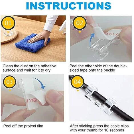 GUAZHUNIFR 40PCS Clips Câble, Support De Fils De Rangement De Câble Avec Coussinets Auto-Adhésifs Solides, Peut être Utilisé Pour Gérer De Câbles/Fils Dans Une Maison Ou Un Bureau (Transparent).Gu.B/bon â Image 2
