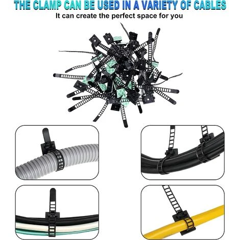MACARON Clips Pour Cable, Attaches De Cable Clips De Câble Adhesive Attaches Ajustables En Nylon Pour Cable Et Colliers De Câble Adhésifs Pour Organiseur De Fils Electriques TV, Chargeur(100 Pièces)LO-Ron – Image 3