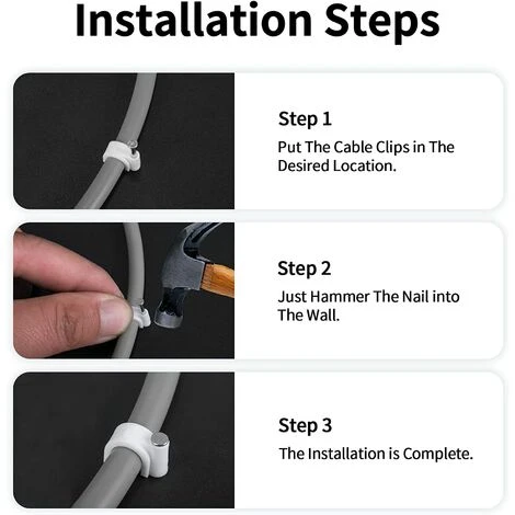 MACARON Lot De 300 Clips Muraux En Acier Pour Câbles - Différentes Spécifications - Solides - Durables - Blancs - Rondes - 300 De 10 Mm - Gestion Des Câbles LO-Ron – Image 3