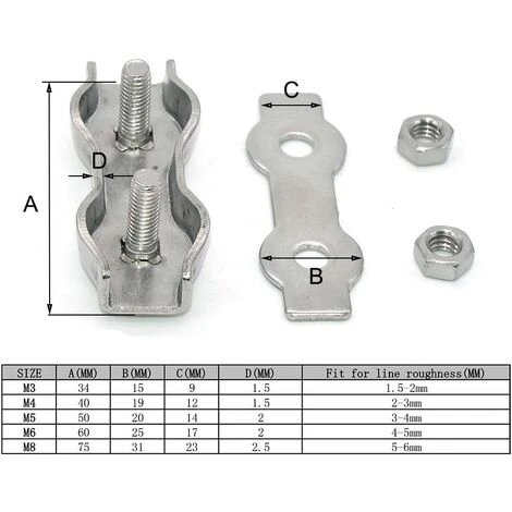 MACARON Lot De 4 Serre-câbles En Acier Inoxydable - M6 Câble Métallique En Acier Inoxydable Fabricant De Mandrin Double Mandrin à Lingot Double Clip De Fixation De Corde Marine LO-Ron – Image 3