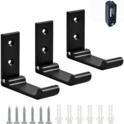 TRIOMPHE 3Pcs Crochet De Suspension Mural En Alliage D'Aluminium Patères Pliables à 90 °, Crochet Pliant Crochet De Porte-Manteau Pliable Vis Pour Bureau, Cuisine, Chambre (Noir)T-Audace