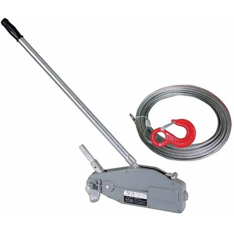 Varan Motors - Hoh800 Tire-fort, Tire-câble Manuel, Treuil De Halage à Levier 800Kg + Câble 20 Mètres ø8.3mm - Gris