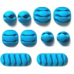 MEZHENG Clips Câble, 10pcs Rangements De Câbles Et Serre-Câbles Attache-Câbles En Silicone, Rangement Cordon Bureau Pour Fils De Chargeur, Ordinateur, Souris, Téléphone, Écouteur Etc (Bleu)
