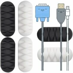 MEZHENG Support De Câble À 5 Canaux 6 Pièces, Organisateur De Câbles Noir Et Blanc, Pinces Auto-Adhésives Pour Cordon D'alimentation, Câble De Usb, Charge Et Audio, Acheminement Des Câbles, Bureau Et Domicile