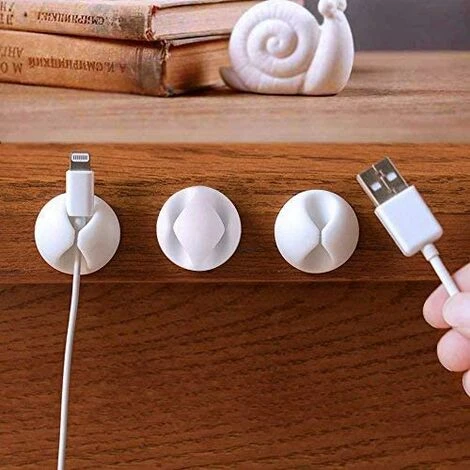 MEZHENG 6 Pack Câble Clips, Rangement-câbles Et Serre-câbles Pour TV Ordinateur PC Portable Maison Et Bureau, Blanc – Image 2