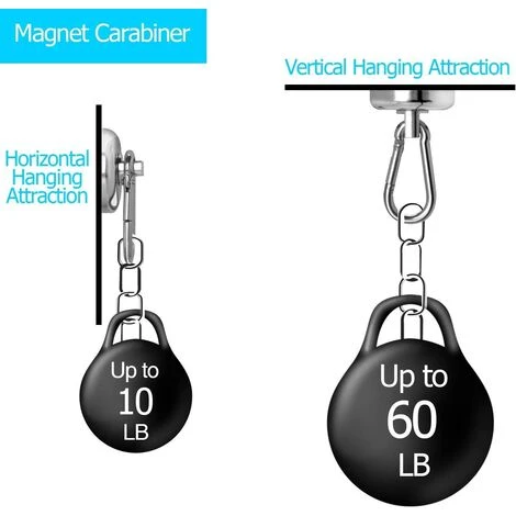 MEZHENG Crochets Magnétiques , Aimant En Néodyme Super Résistant De 60 Lb Avec Crochet à Mousqueton Amovible, Crochets Magnétiques Robustes Pour Le Bureau De Bourses De Cuisine Grill, Paquet De 2 – Image 2