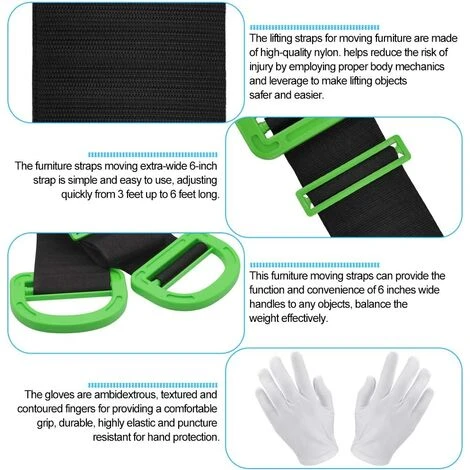 MEZHENG Lot De 2 Sangles De Transport Robustes Sangles De Transport De Meubles Charge 600 Livres Sangles Mobiles Avec Poignées Sangles De Levage Réglables Pour Meubles, Boîtes, Matelas, Construction – Image 3