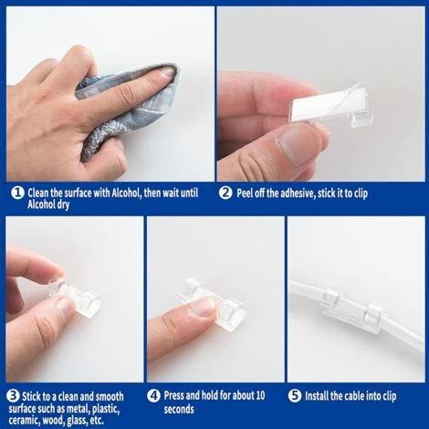 ABCRITAL Clips De Câble Auto-adhésifs Organisateur Drop Wire Holder Cord Management -White – Image 4