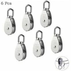 ENLENK 15MM Seul Poulies Bloc Rouleau, M15 Poulie Simple En Acier Inoxydable 304, Grue Pivot Crochet Lisse Fil Corde Câble Chargement 77lbs/35Kg (6 Pièces)