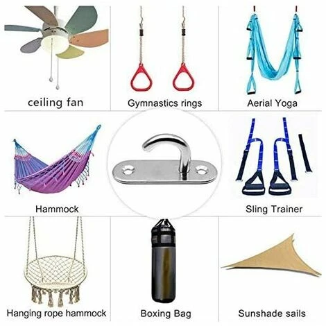ECHOO Œil Crochet De Montage à Vis Murale Crochets De Plafond Inox Argent Ancrage De Plaque à Œil Chaise Suspendue Avec Crochet Au Plafond Pour Yoga Moustiquaire Bateau Gréement Quincaillerie De Pont Marin – Image 3