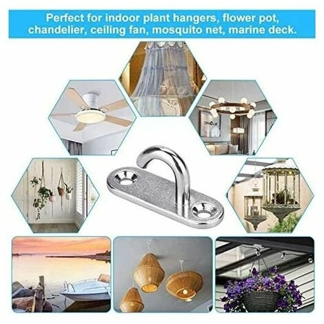 ECHOO Œil Crochet De Montage à Vis Murale Crochets De Plafond Inox Argent Ancrage De Plaque à Œil Chaise Suspendue Avec Crochet Au Plafond Pour Yoga Moustiquaire Bateau Gréement Quincaillerie De Pont Marin – Image 5