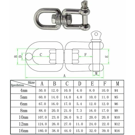 LLOVE Émerillon Manilles Chaînes D'ancrage D'amarrage Connecteur Pivotant En 304 INOX Pour Bateau Marine - 10mm – Image 4
